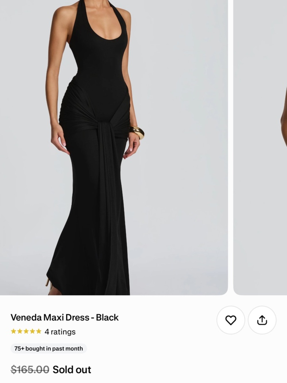 Veneda Black Halter Knot-Front Maxi Dress